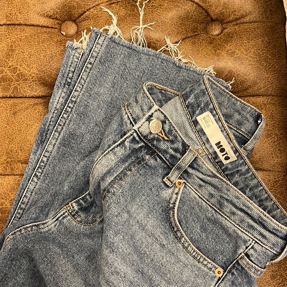 Topshop Light Blue High-Waist Frayed Hem Jeans